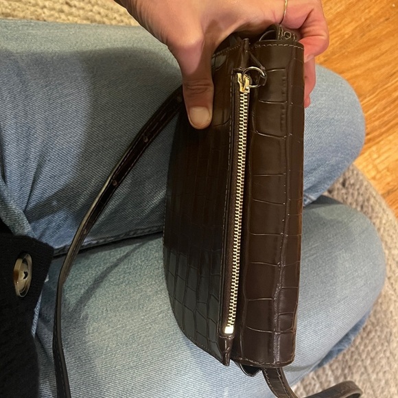 WANDLER croc embossed chocolate brown Anna crossbody flap bag / clutch EUC - Picture 5 of 13